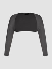 Solid Collarless Long Sleeve Crop Shrug Curve & Plus
