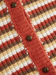 Round Neckline Stripe Button Cardigan