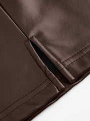 Faux Leather Solid Split Mini Skirt