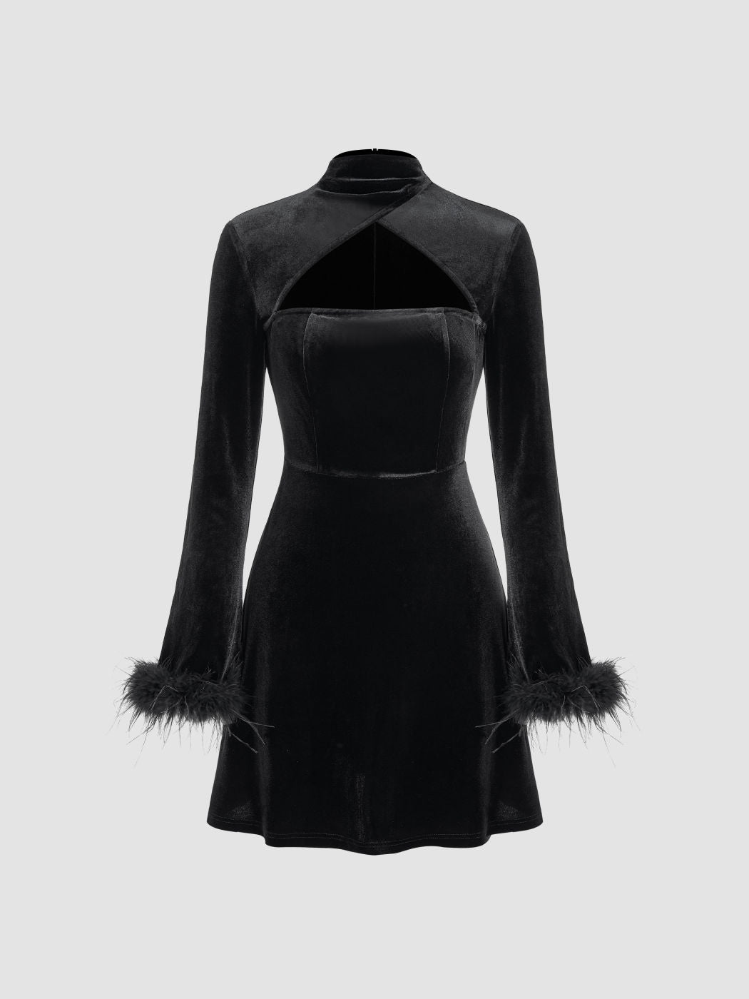 Feather-trim Velvet  Tube Ruffle Mini Dress