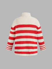 Knit High Neck Striped Long Sleeve Top Curve & Plus