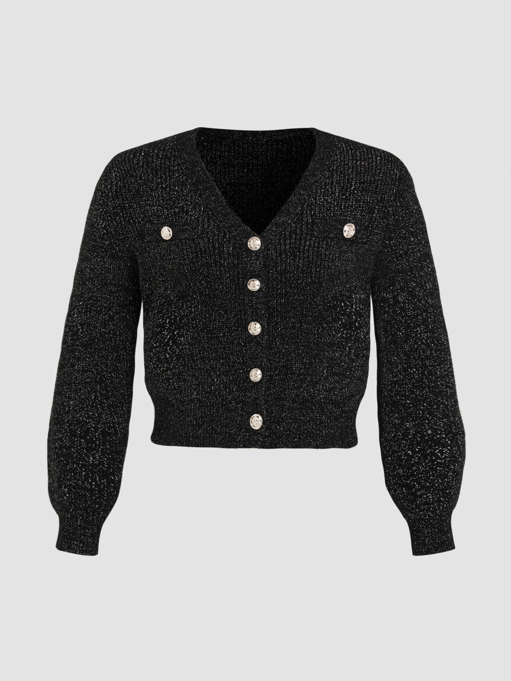 Metallic V-neck Solid Button Cardigan Curve & Plus