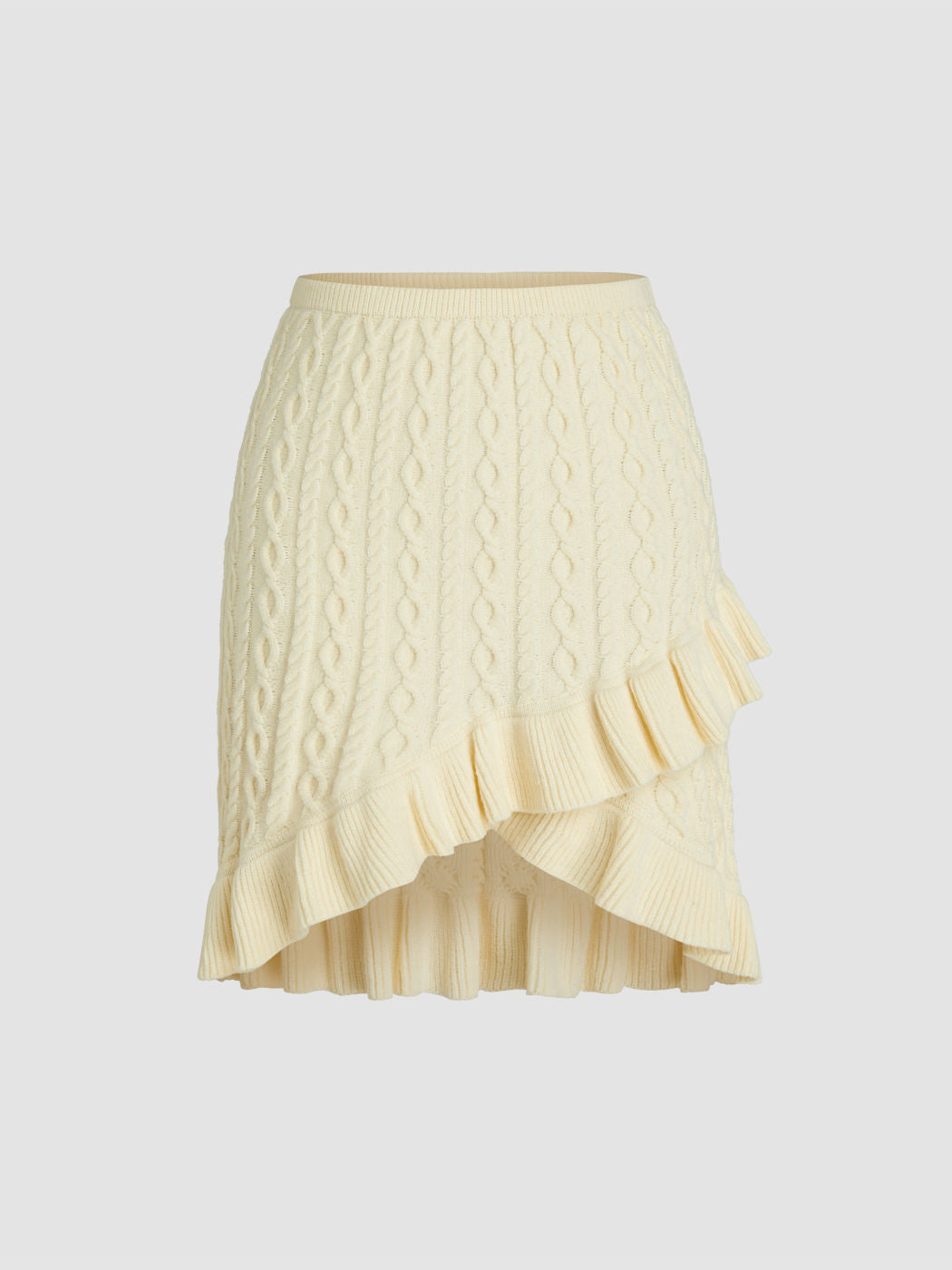 Cable Knit Mid Waist Ruffle Hem Mini Skirt