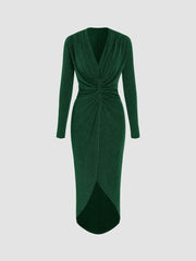 Metallic V-neck Wrap Split Maxi Dress