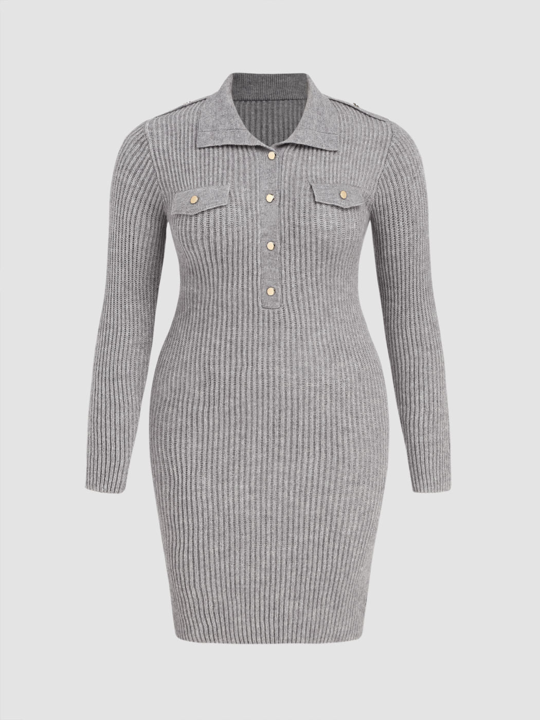 Knit Polo Solid Button Mini Dress Curve & Plus