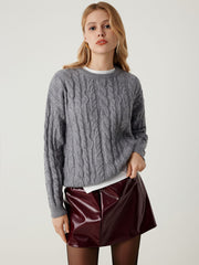 Cable Knit Round Neckline Long Sleeve Sweater