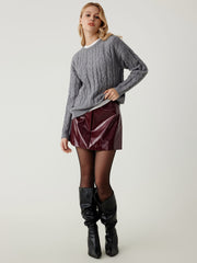 Cable Knit Round Neckline Long Sleeve Sweater