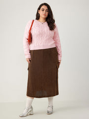 Round Neck Cable Knit Sweater Curve & Plus