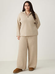 Wool-blend Knitted Mid Waist Wide Leg Trousers Curve & Plus