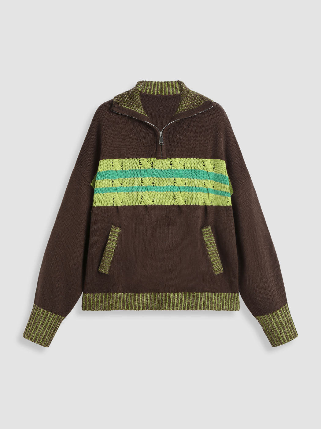 Polo Stripe Pocket Knitted Long Sleeve Top