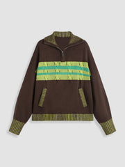 Polo Stripe Pocket Knitted Long Sleeve Top
