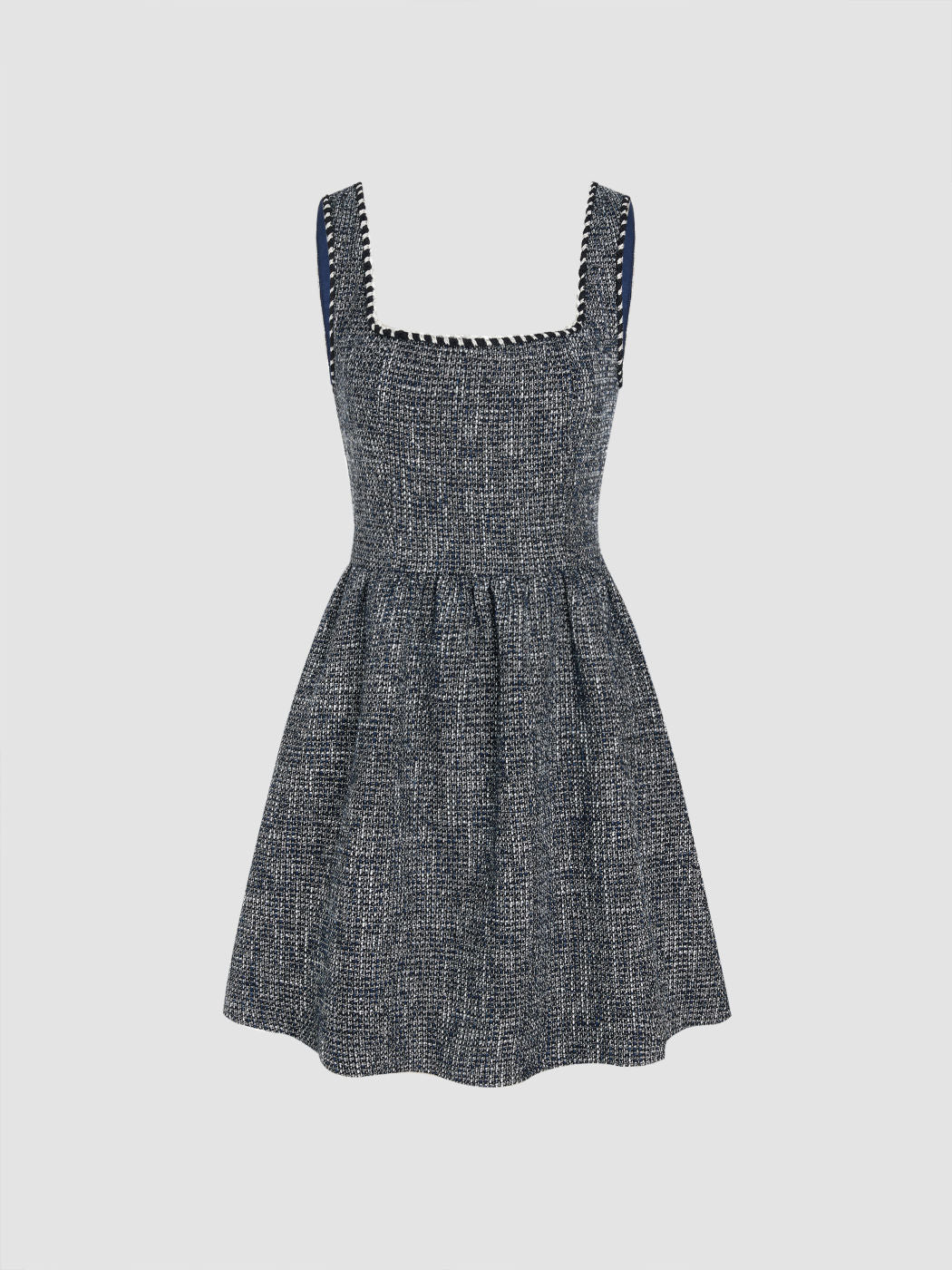 Tweed U-neckline Solid Mini Dress