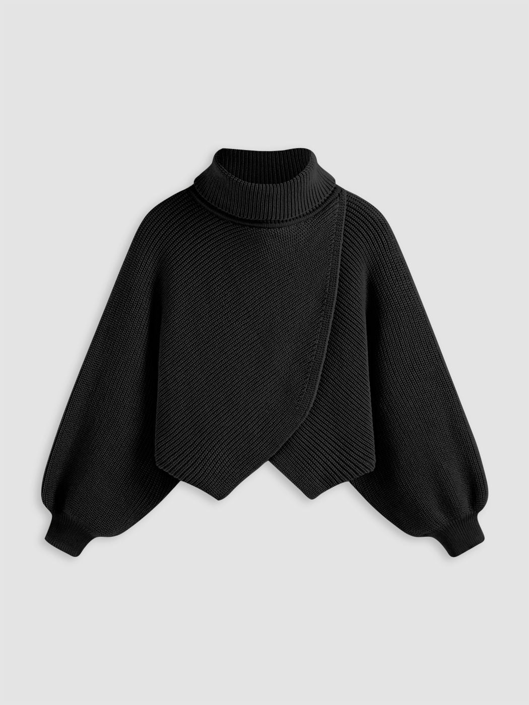 High Neck Solid Knitted Long Sleeve Crop Sweater Curve & Plus