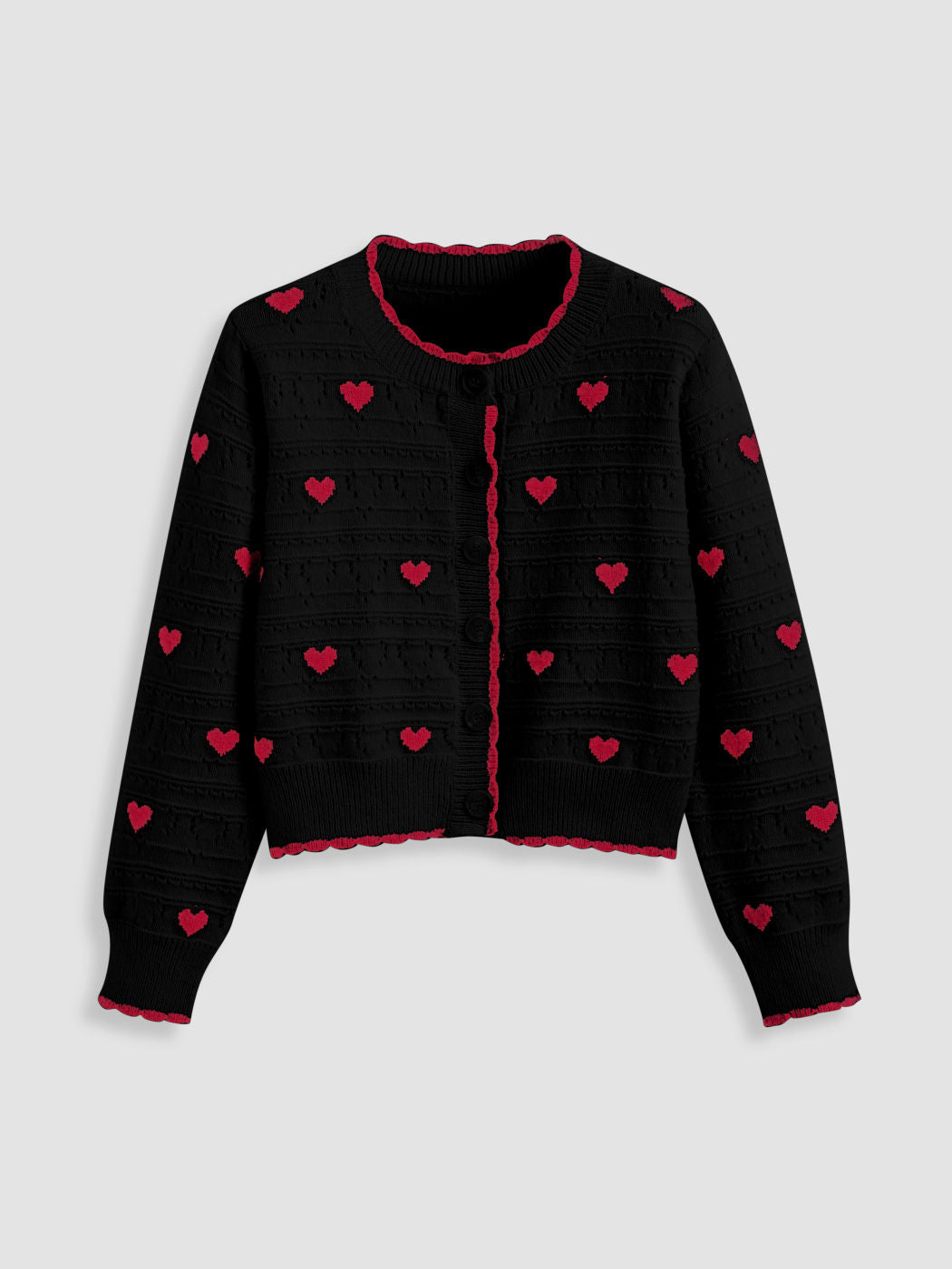 Round Neck Heart Contrasting Binding Cardigan
