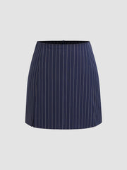 Mid Rise Stripe Slit Zipper Skort