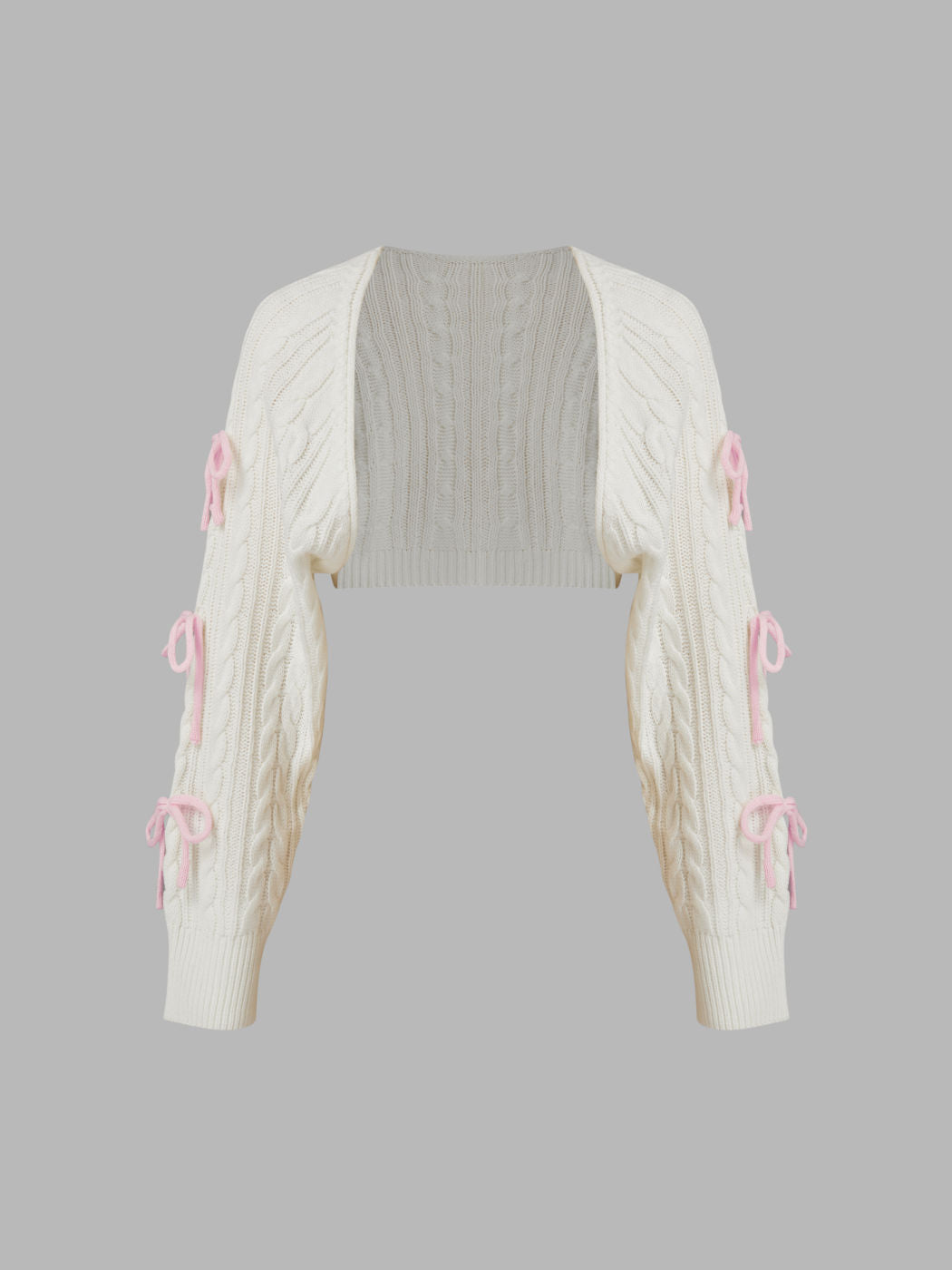 Cable Knit Bowknot Long Sleeve Shrug