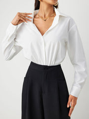 Collar Solid Button Long Sleeve Shirt Bodysuit