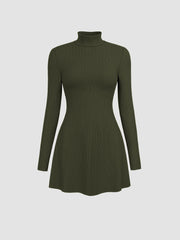 High Neck Solid Mini Dress