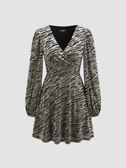 Velvet V-neck Zebra Stripe Mini Dress