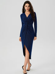Metallic V-neck Wrap Split Maxi Dress