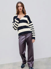 Hooded Stripe Knitted Long Sleeve Top