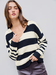 Hooded Stripe Knitted Long Sleeve Top