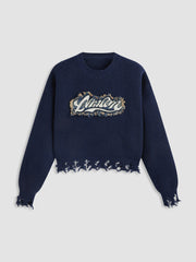 Graphic Ripped Knitted Long Sleeve Top Curve & Plus
