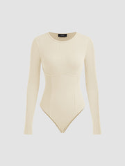 Rib Round Neckline Solid Bodysuit