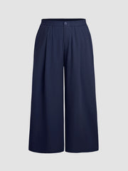 Solid High Waist Pleated Pocket Wide Leg Trousers Curve & Plus