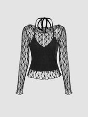 See-through Lace Long Sleeve Tee & Halter Tank Top