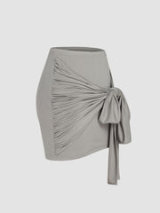 Jersey Low Rise Ruched Bowknot Mini Skirt