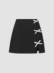 Mid Rise Solid Bowknot Skort