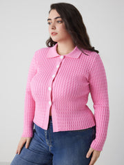 Knit Collar Solid Button Cardigan Curve & Plus
