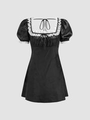 Lace Trim Floral Puff Sleeve Mini Dress