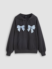 Lace Bowknot Detachable Drawstring Hoodie