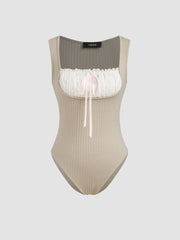 Contrasting Binding Bowknot Bodysuit