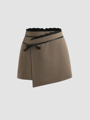 Mid Rise Lace Bowknot Mini Skirt