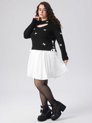 Knit Round Neckline Bowknot Cut Out Long Sleeve Top Curve & Plus
