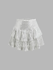 Sequin High Rise Layered Mini Skirt