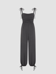 Square Neck Bowknot Ruched Drawstring Jumpsuit