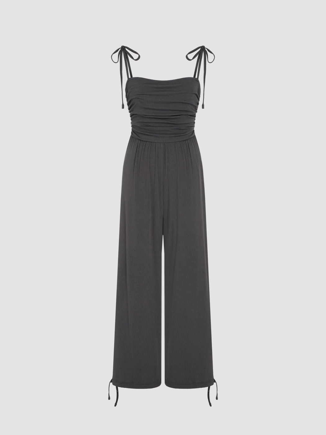 Square Neck Bowknot Ruched Drawstring Jumpsuit