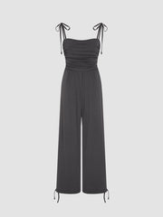Square Neck Bowknot Ruched Drawstring Jumpsuit