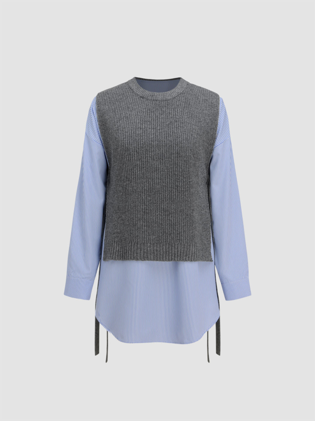 Round Neck Knit Vest Patchy Mini Shirt Dress