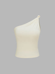 Asymmetrical Neck Solid Crop Top