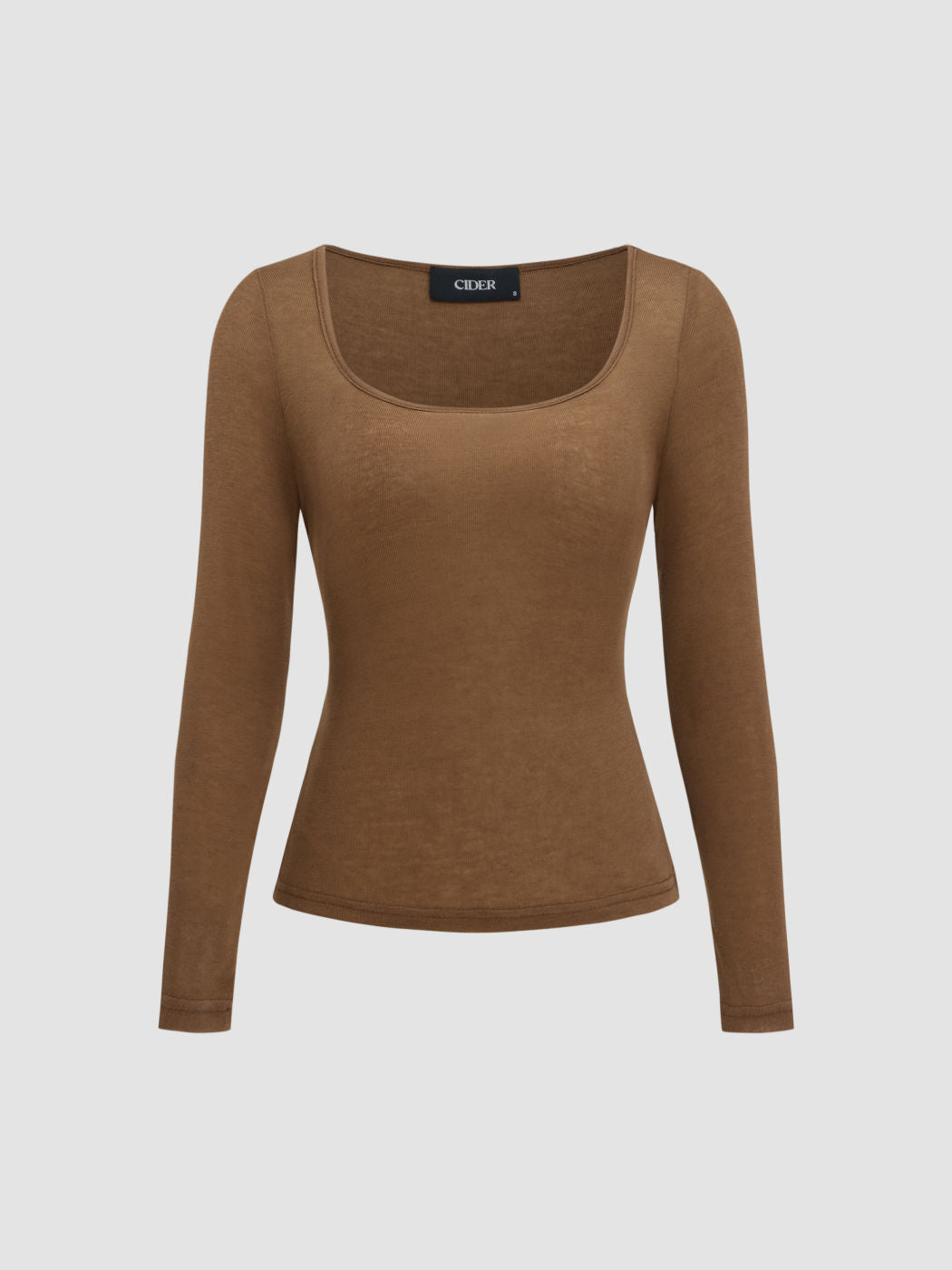 Square Neck Solid Long Sleeve Top