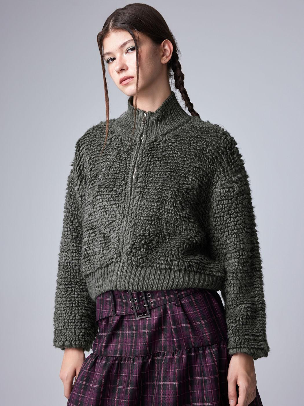 High Neck Zipper Cardigan