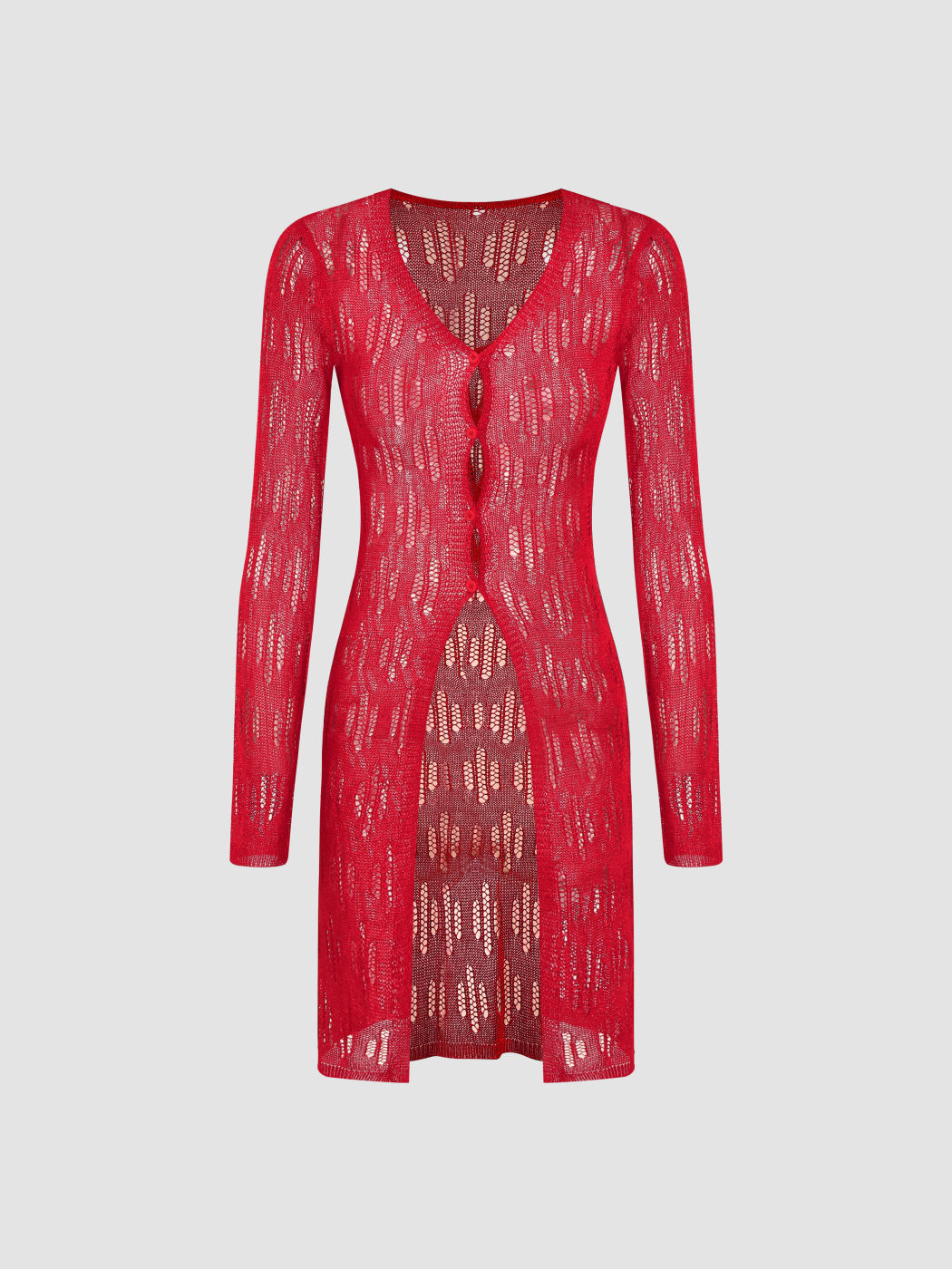 V-neck Solid Hollow Out See-through Knitted Cardigan