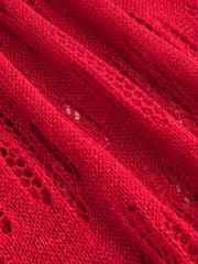 V-neck Solid Hollow Out See-through Knitted Cardigan