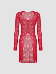 V-neck Solid Hollow Out See-through Knitted Cardigan