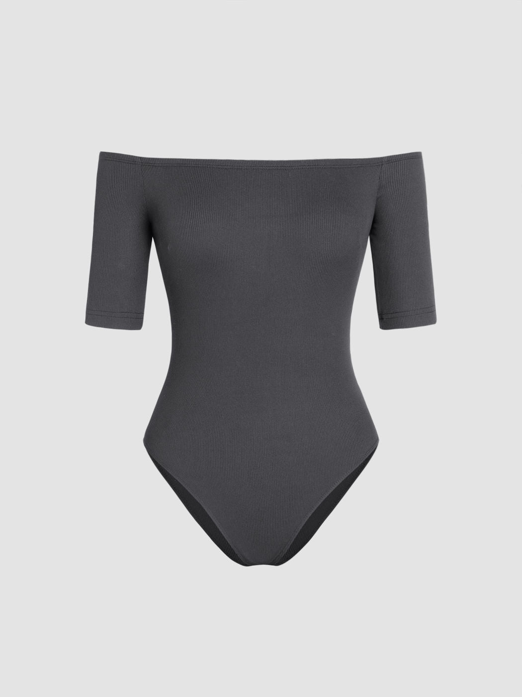 Rib Off-shoulder Solid Bodysuit